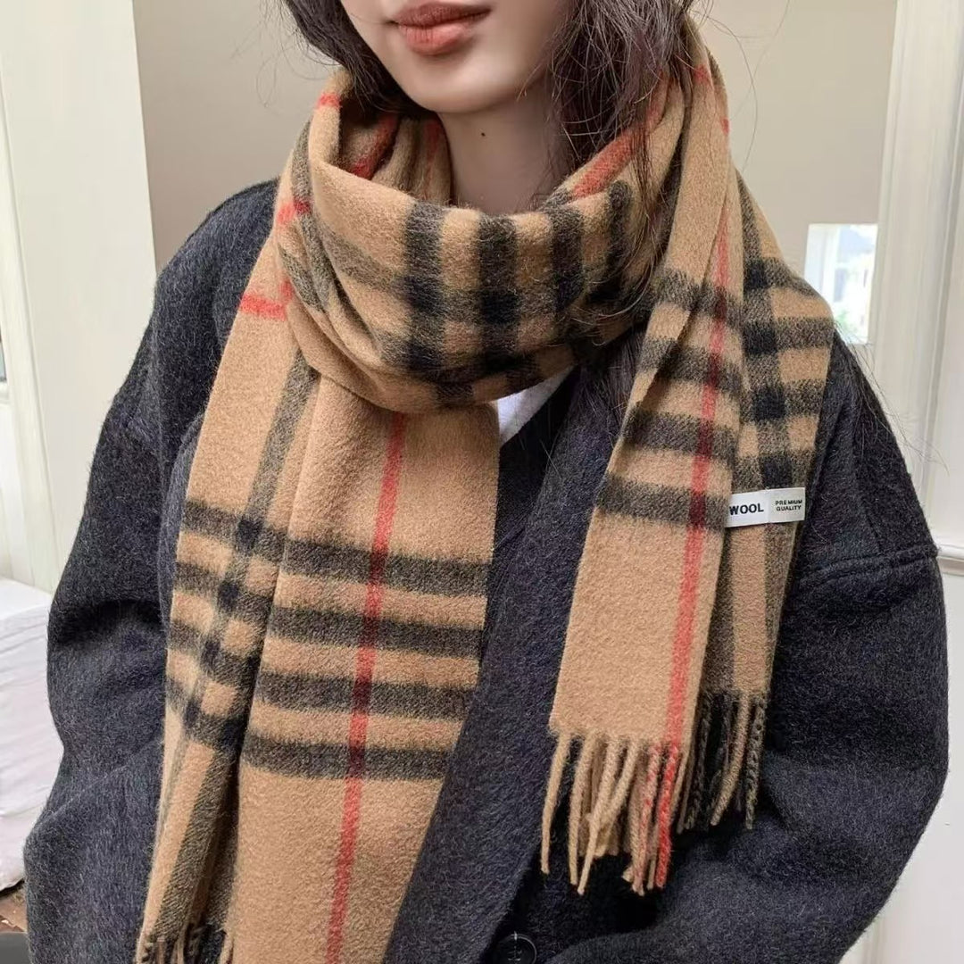Wool scarf, checked, 180x30cm