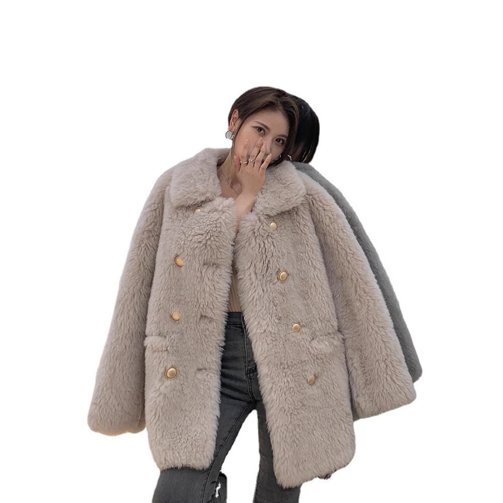 Mid-length lambskin coat for women