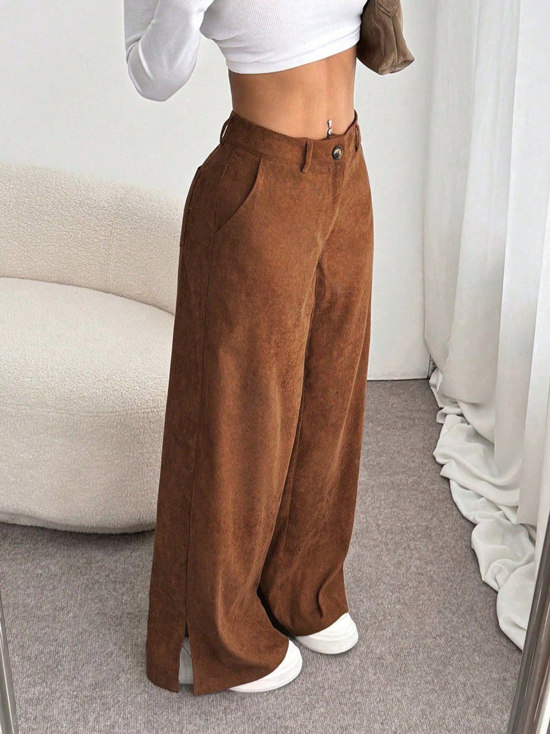 Retro corduroy trousers with straight leg