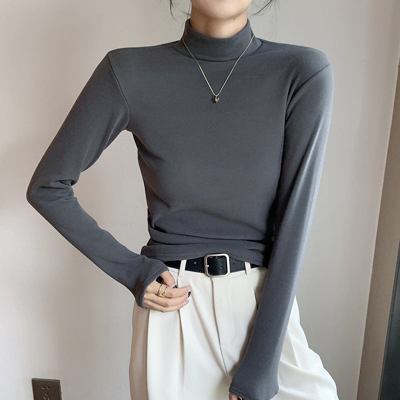 Women's thermal undershirt with stand-up collar, lined