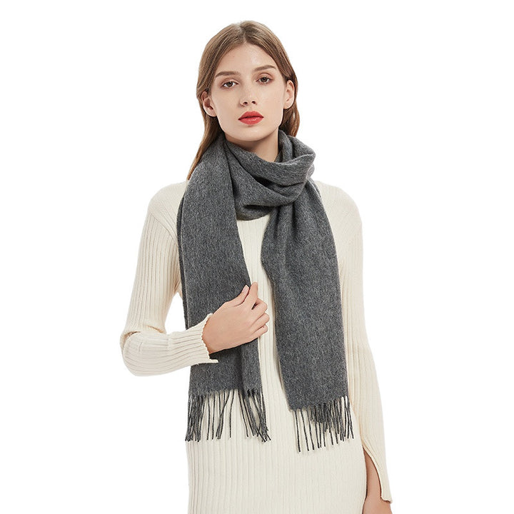 Solid colored wool scarf with fringes, 32x180cm