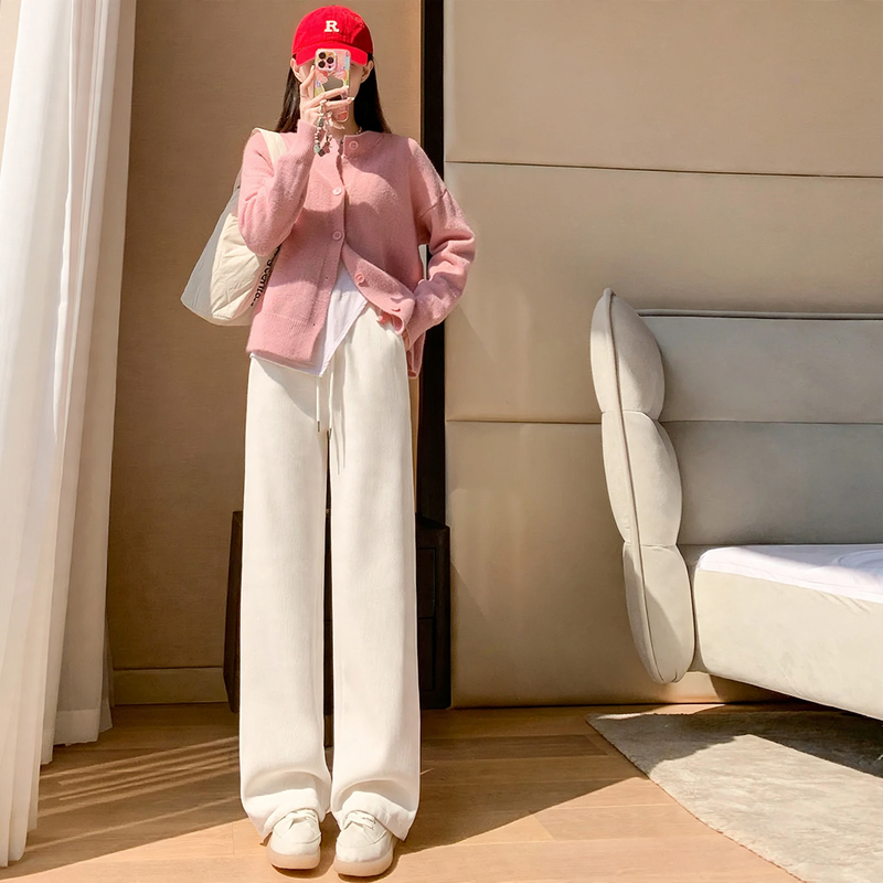 Chenille wide pants with straight cut