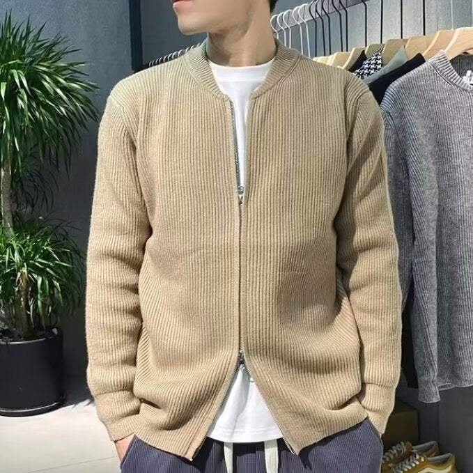 Men's cardigan, zipper, business-casual, solid color