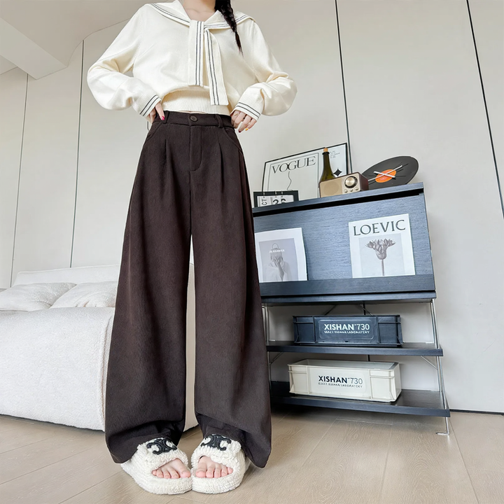 Women's corduroy trousers with wide legs and straight cut