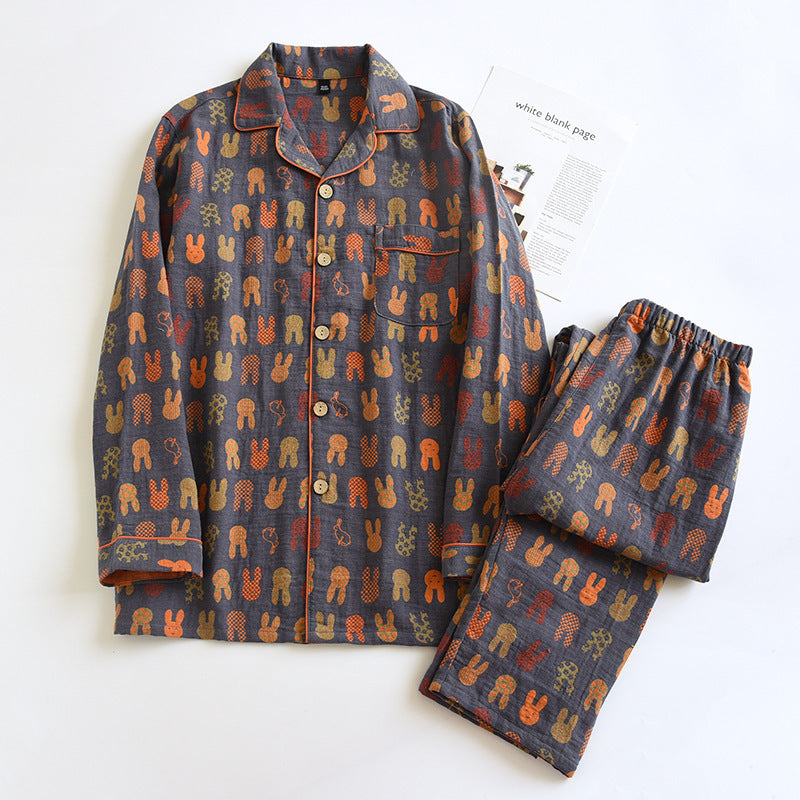 Pair-house suit made of cotton gauze, retro design