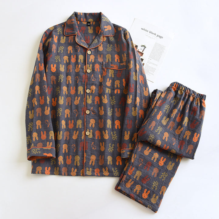 Pair-house suit made of cotton gauze, retro design