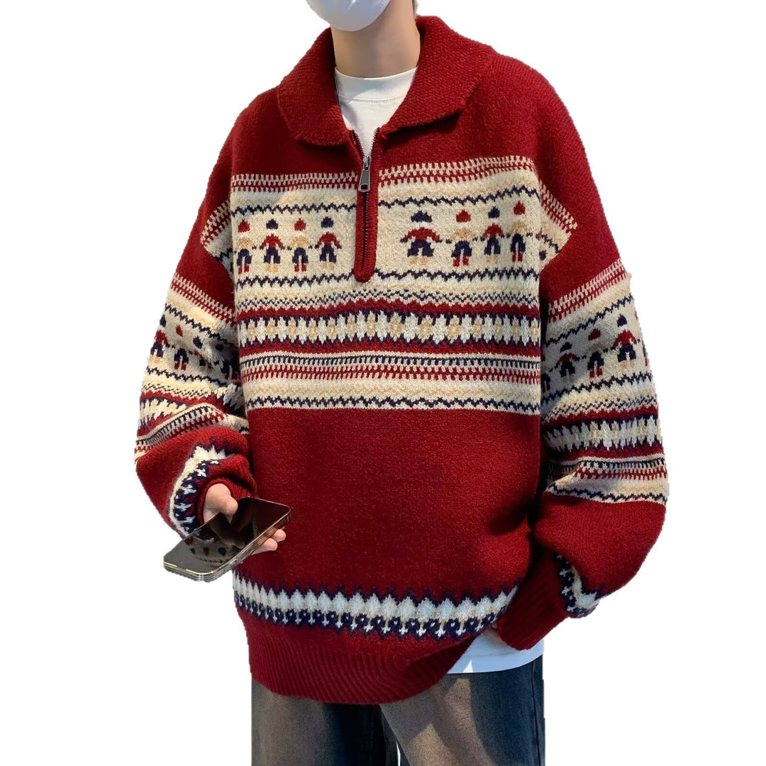 Men's Knit Sweater, Polo Collar, Half Zipper