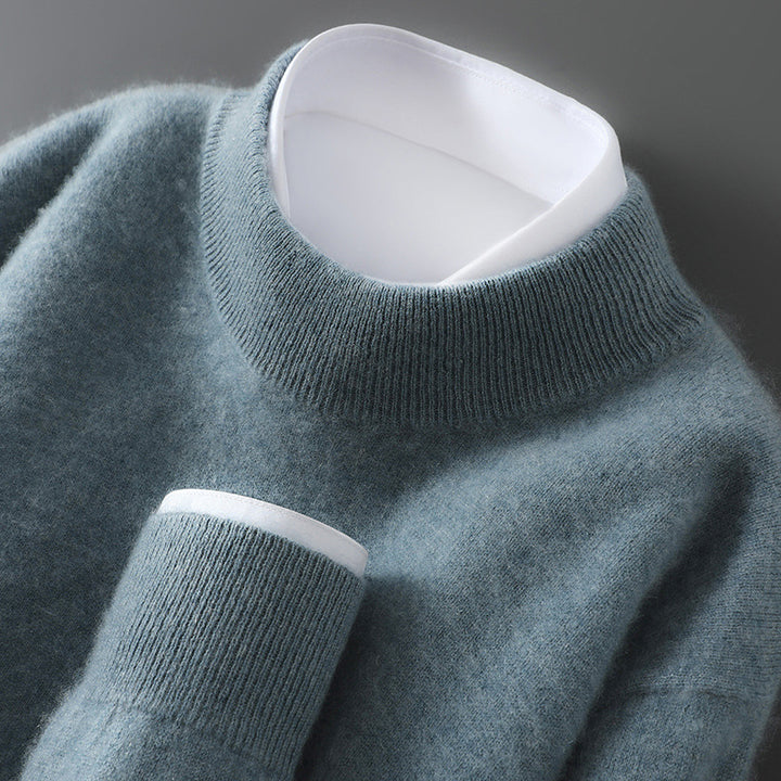 Men's wool sweater with stand-up collar, 100% wool