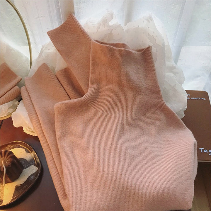 Women's turtleneck sweater, solid color, knitted