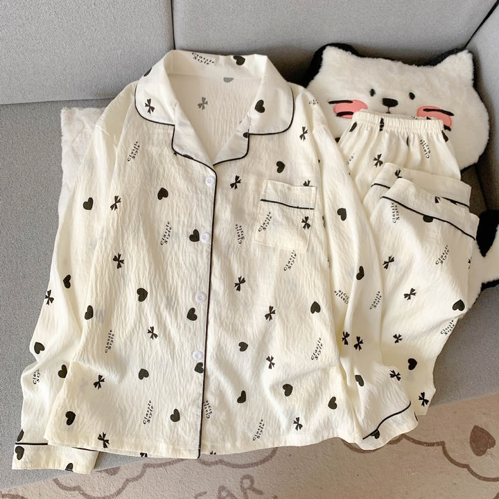 Women's Pajama Set, long-sleeved, with button placket, cartoon style