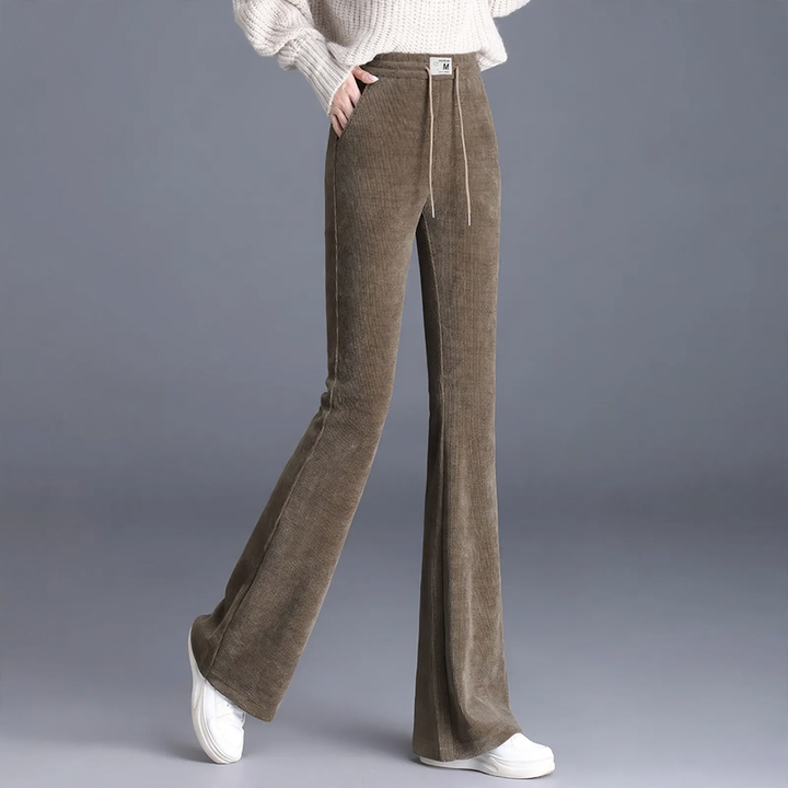 Fleece-lined corduroy pants with a slight flare