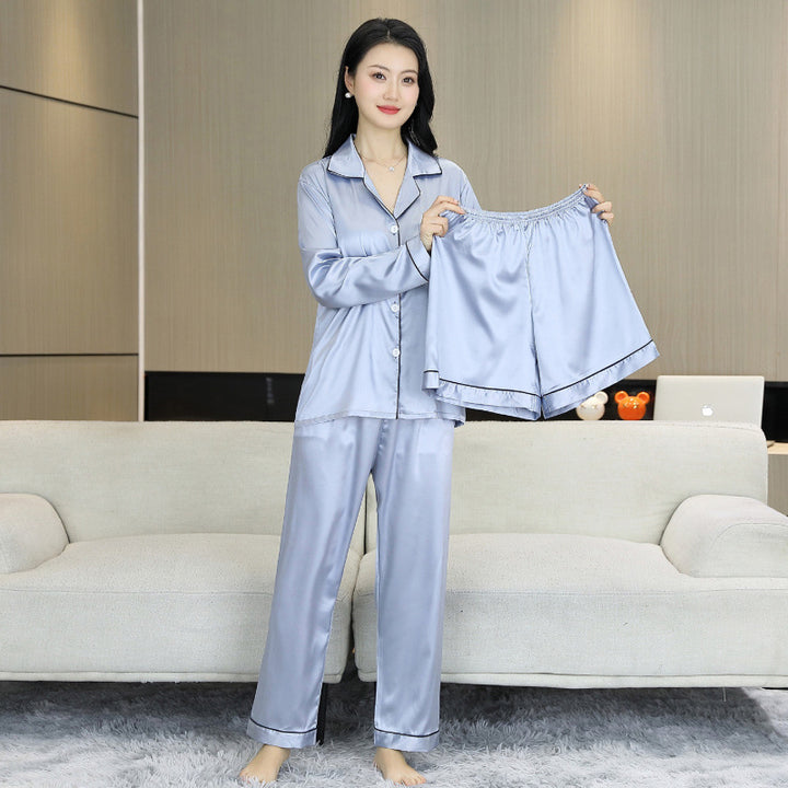 Elegant 3-piece ice silk house suit set for women