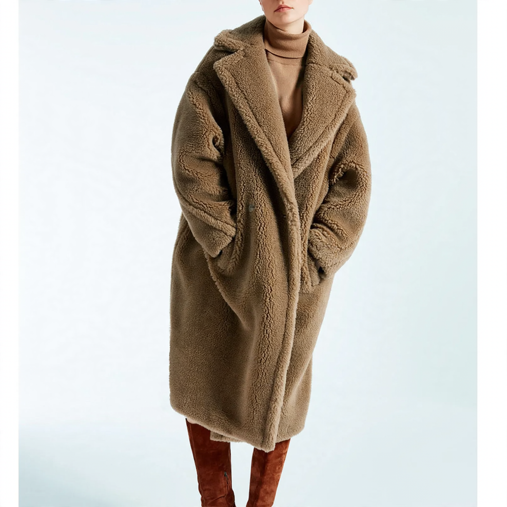 Women’s faux lambskin coat, mid-length, lined