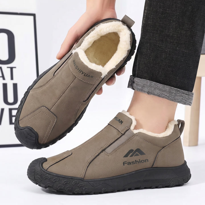 Padded men's winter boots made of suede imitation