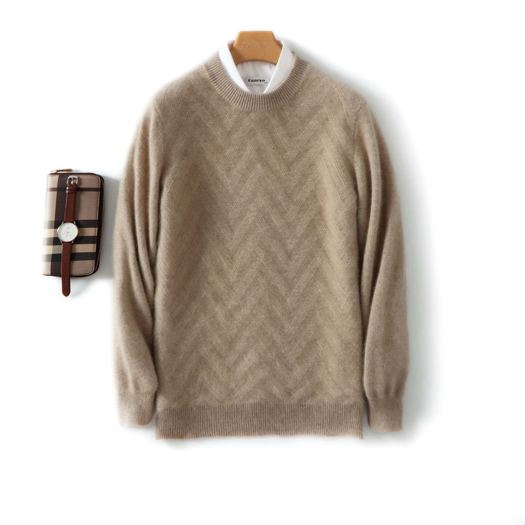 Men's wool pullover, round neck, loose fit