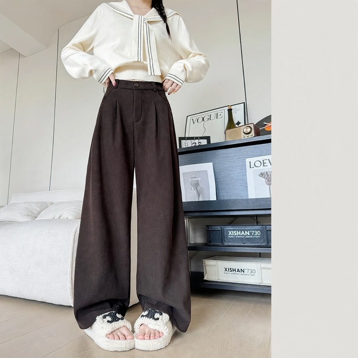 Ladies cord trousers, padded, straight cut, high waist
