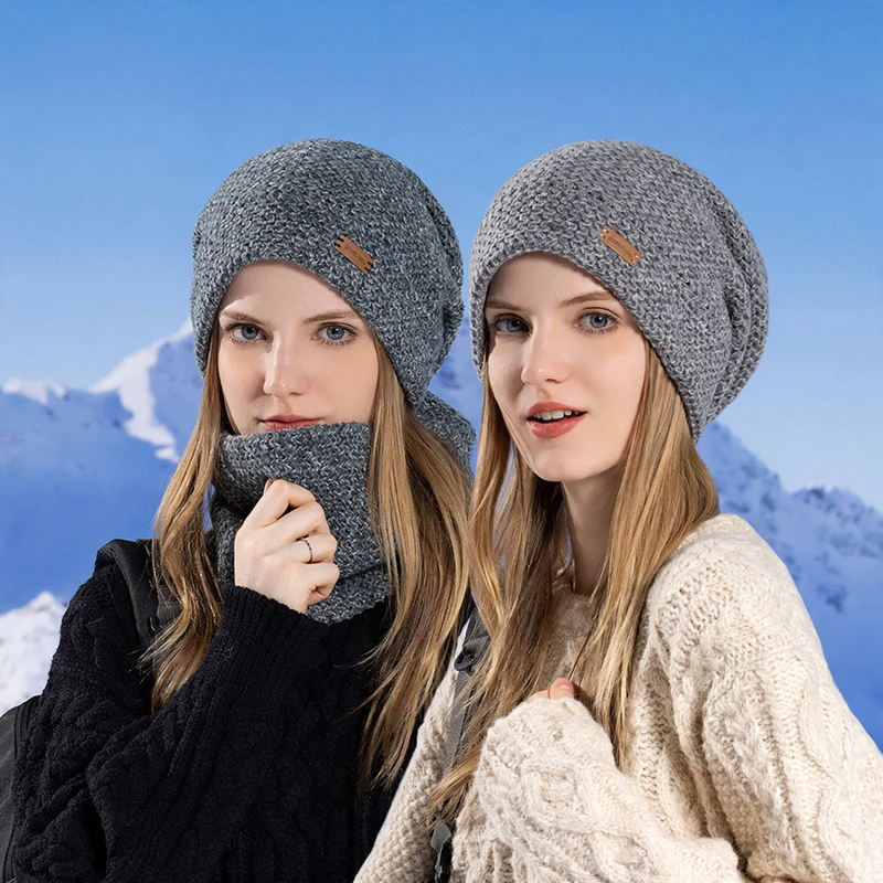 Women's knitted hat and scarf set, lined, winter