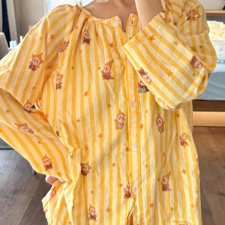 Cotton pajamas, double-layer muslin, long-sleeved