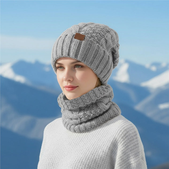 Knitted hat and scarf set with ear protection