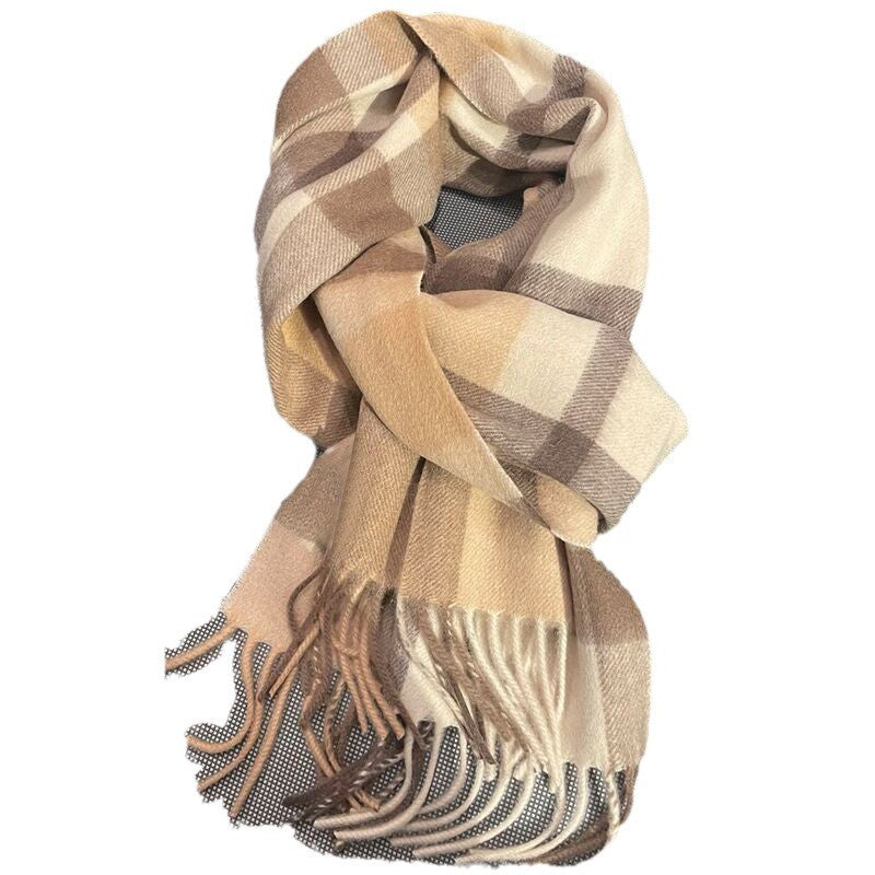 Women's scarf with checked pattern and fringes, 200x50 cm