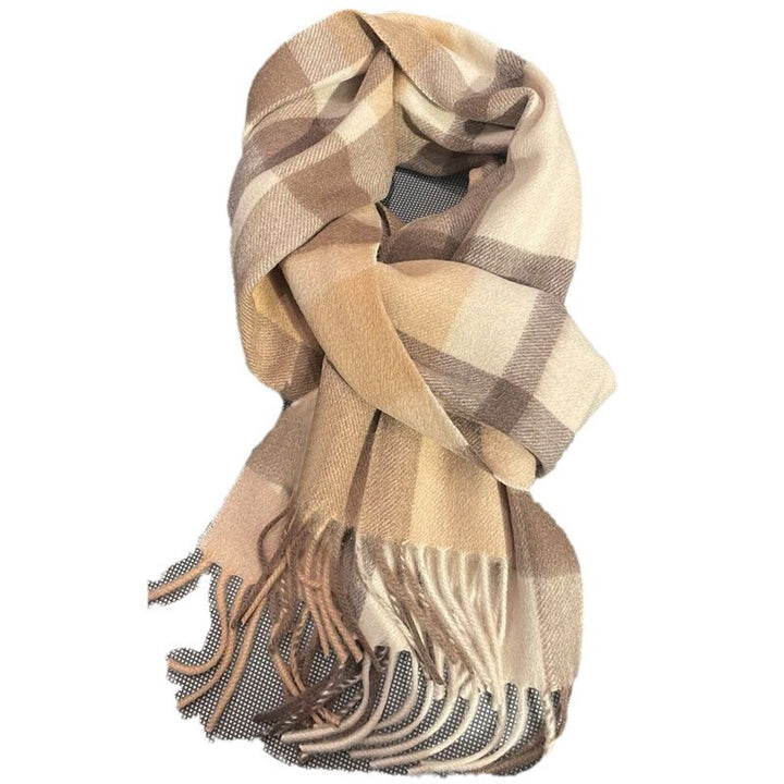 Women's scarf with checked pattern and fringes, 200x50 cm