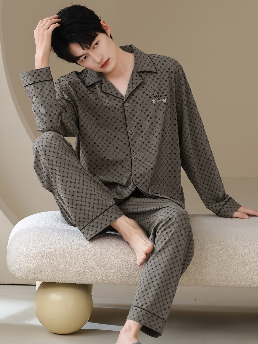 Men's Pajama Set, Cotton, Long Sleeve, Classic