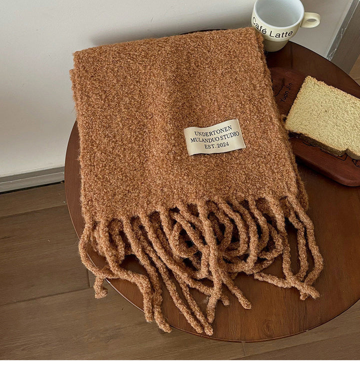 Long Alpaca Scarf with Fringes and Letter Application