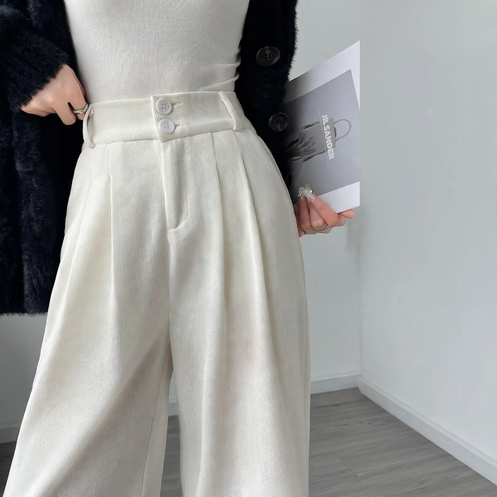 Cord wide pants with high waist for women