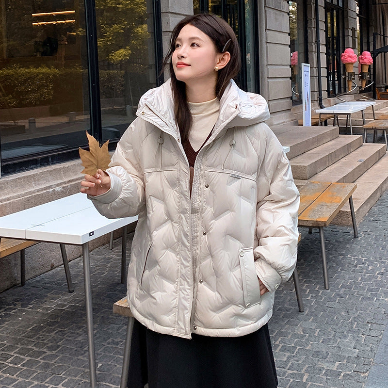 Down jacket with hood, mid-length, for women
