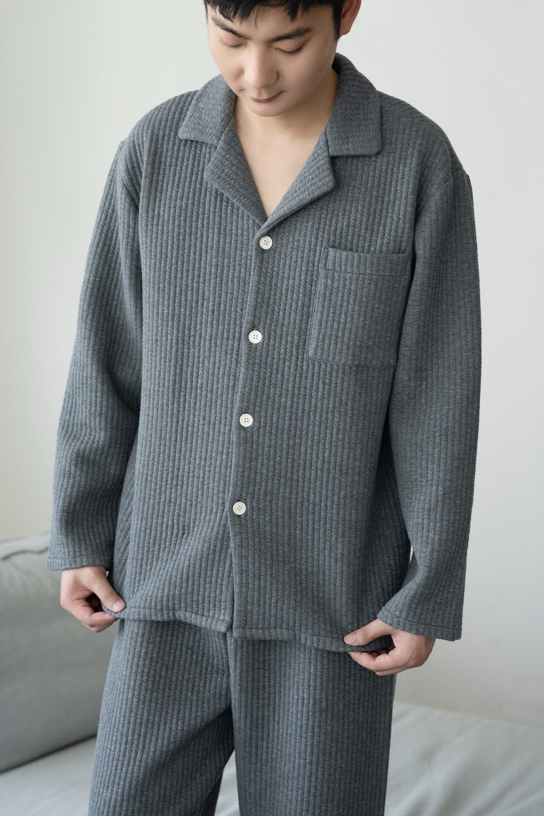 Cotton loungewear set for couples, long-sleeved