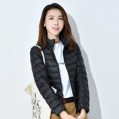 Women's padded jacket, short, fitted, with synthetic fiber filling
