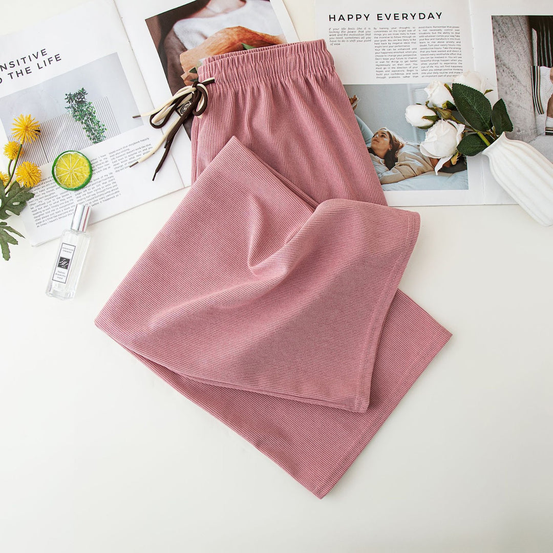 Cord wide trousers with drawstring, high waist, straight cut