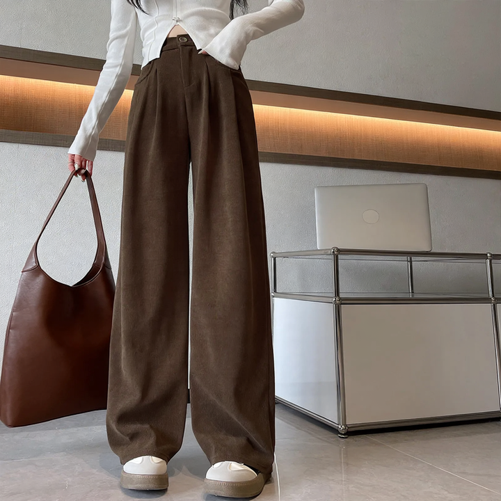 Padded cord wide pants, elegant cut