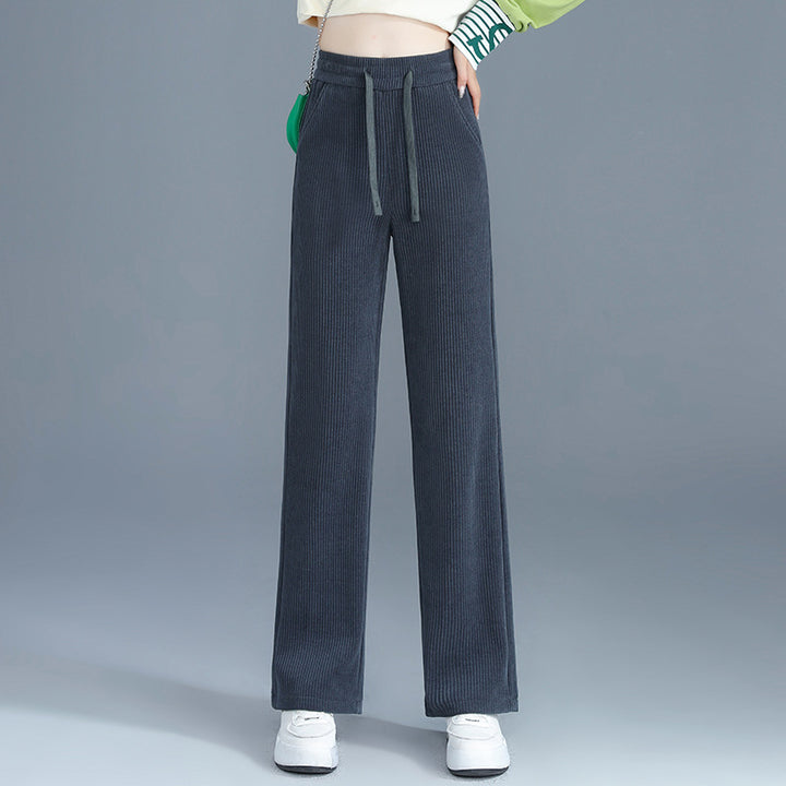Fleece-lined corduroy pants with high waist