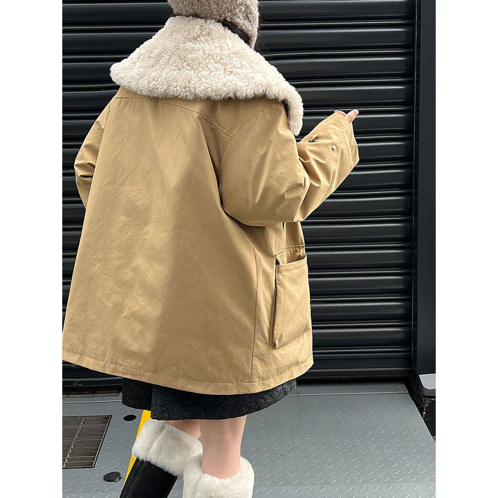 Parka-down jacket with lamb fleece lining