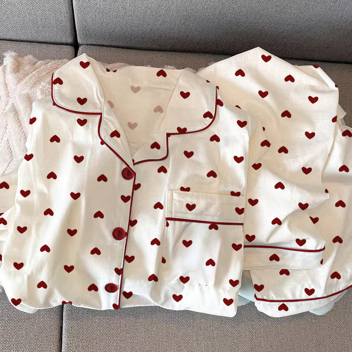 Women's Pajama Set, long-sleeved with heart pattern