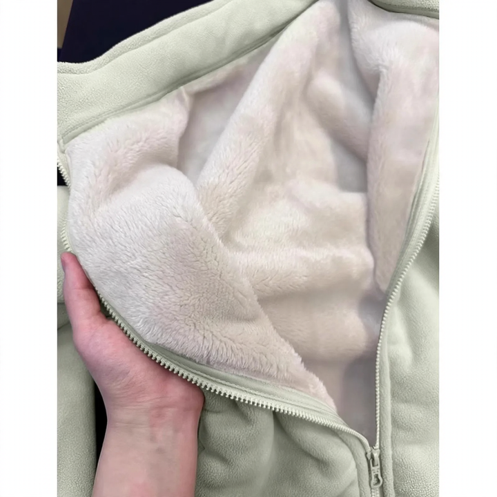 Padded fleece cardigan with stand-up collar for women