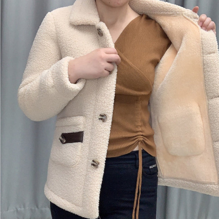 Lamb fleece coat, lined, mid-length, winter