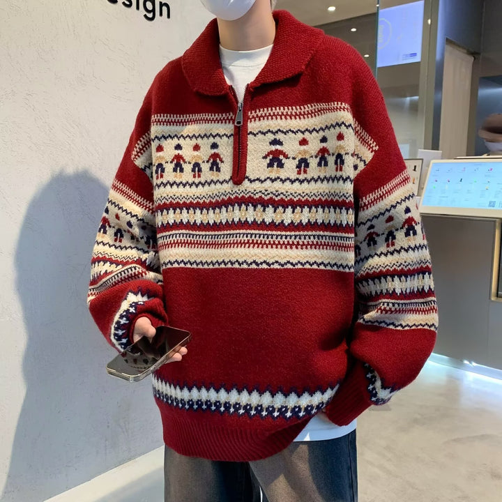Men's Knit Sweater, Polo Collar, Half Zipper