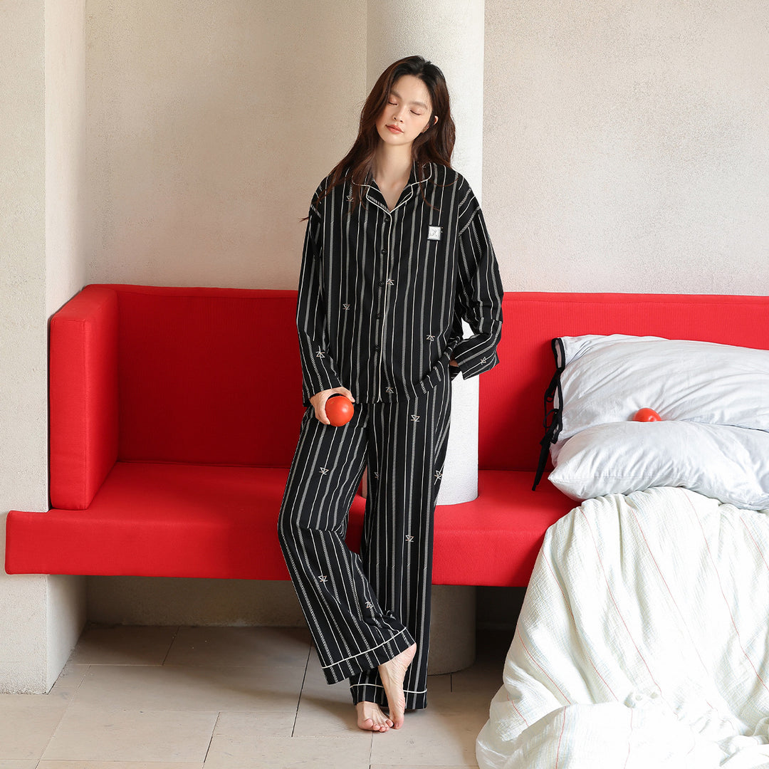 Cotton pajamas for couples, long-sleeved