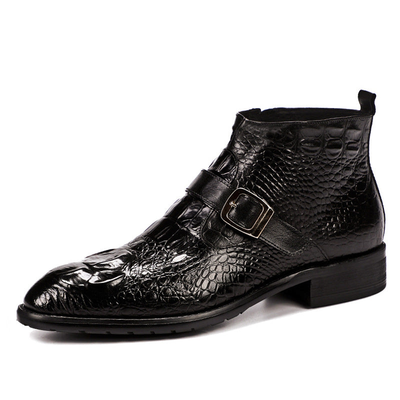 Men's boots made of calfskin leather with crocodile embossing