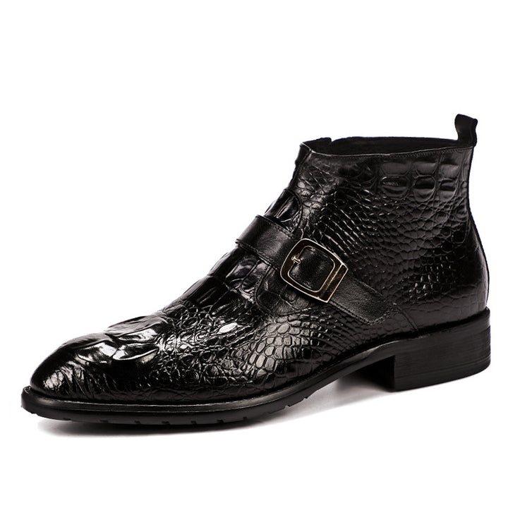 Men's boots made of calfskin leather with crocodile embossing