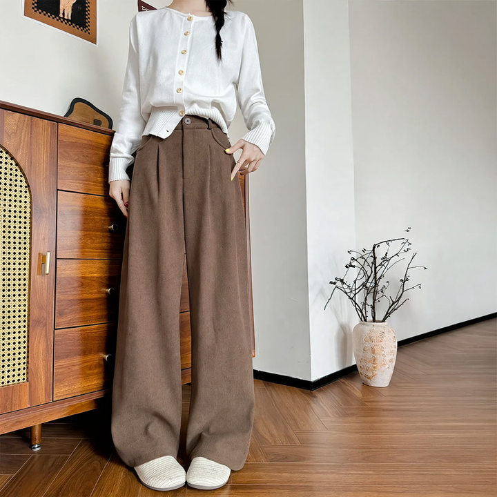Elegant cord pants for women, wide cut