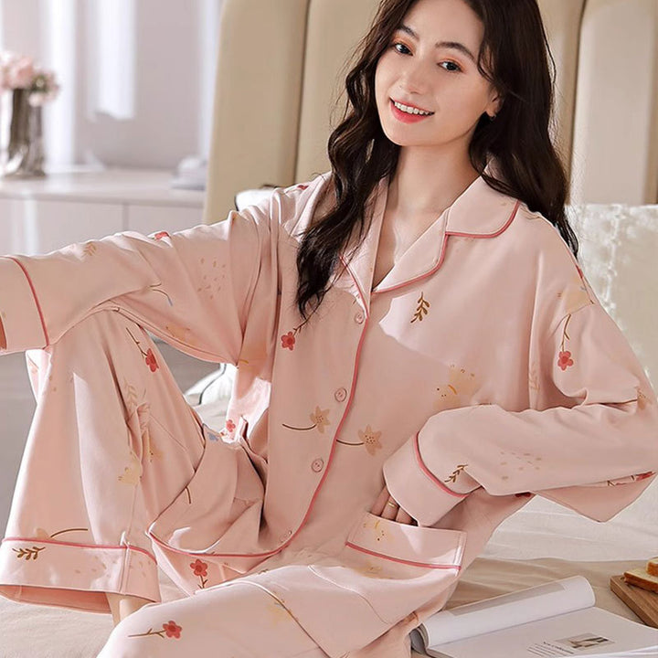 Women’s Pajama Set, Long Sleeve, Heart Pattern, Leisure Style