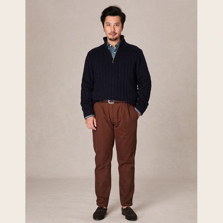 Men's Knit Sweater, Stand Collar with Zipper, Cable Pattern