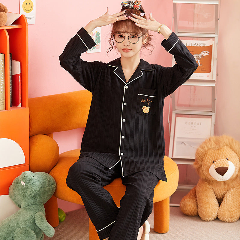 Women's Pajama Set, ribbed, with collar