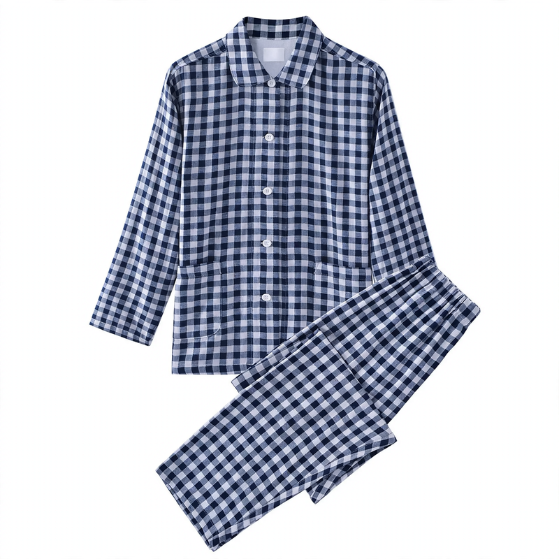 House suit, cotton, double-layered muslin, check pattern