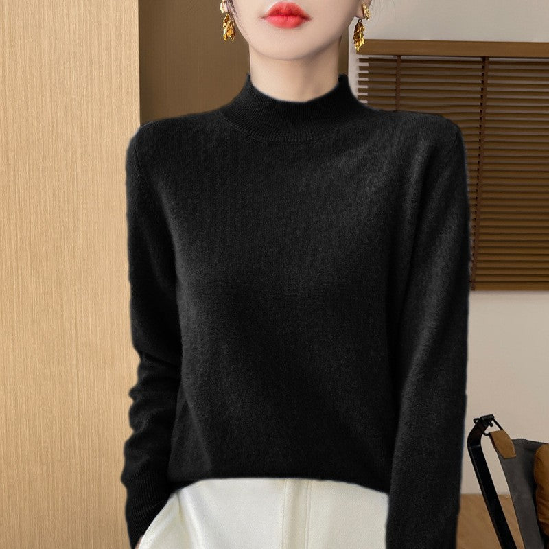 Women's wool sweater with stand-up collar made of 100% wool