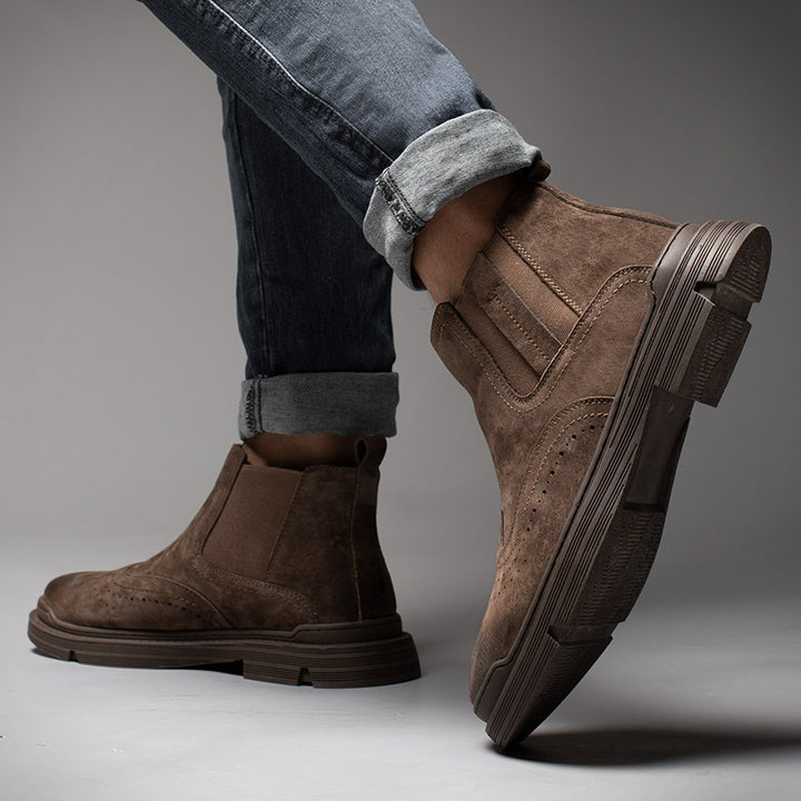 Men's Chelsea boots made of leather, lined, flat