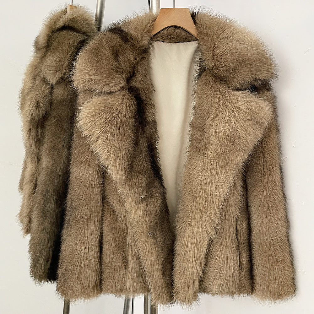 Women’s fur coat, medium length, artificial fur, winter